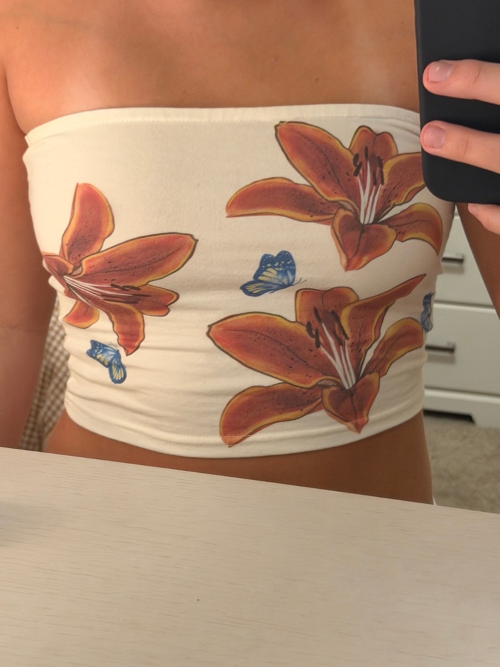 Edikted Brown and White Gingham Fabric Detail